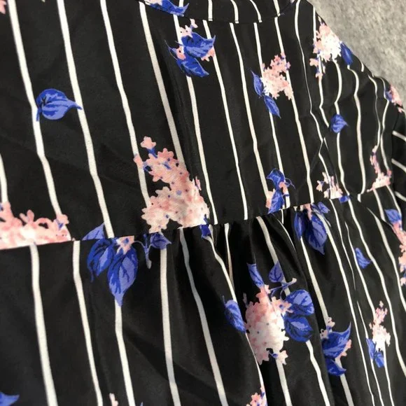 Maison Jules Dress S Striped Floral Black Shirtdress Above Knee Long Sleeve - Picture 10 of 12